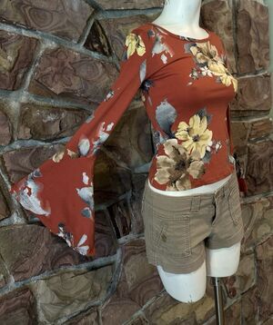 Y2K Red / Black  Floral  Blouse Mock Cami Fairy Sleeve  by Banana Lemon‎